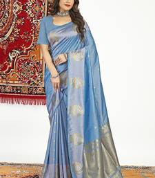 Slate grey banarasi silk blend saree with zari buta weaving