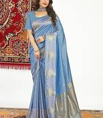 Slate grey banarasi silk blend saree with zari buta weaving