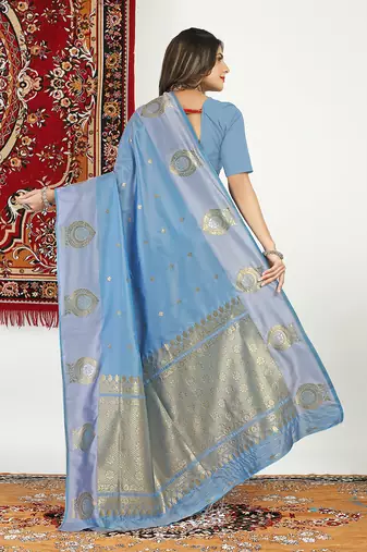 Slate grey banarasi silk blend saree with zari buta weaving