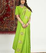Lime green banarasi silk blend saree with zari buta weaving