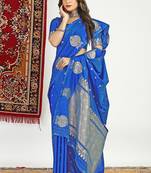 Royal blue banarasi silk blend saree with zari buta weaving