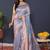 Sky blue kanjeevaram silk blend saree with copper zari floral weaving