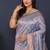 Sky blue kanjeevaram silk blend saree with copper zari floral weaving