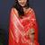 Red kanjeevaram silk blend saree with copper zari floral weaving