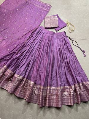 Plain Chanderi With Zari Weaving Work Border Lehenga Choli 8