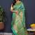 Sea green kanjeevaram silk blend saree with copper zari floral weaving
