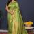 Leaf green kanjeevaram silk blend saree with copper zari floral weaving