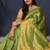 Leaf green kanjeevaram silk blend saree with copper zari floral weaving