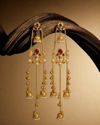 Gold Plated Kashmiri Long Jhumka Earrings with Pearl Beads 1