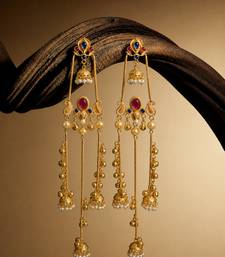 Gold Plated Kashmiri Long Jhumka Earrings with Pearl Beads