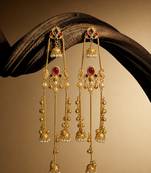 Gold Plated Kashmiri Long Jhumka Earrings with Pearl Beads