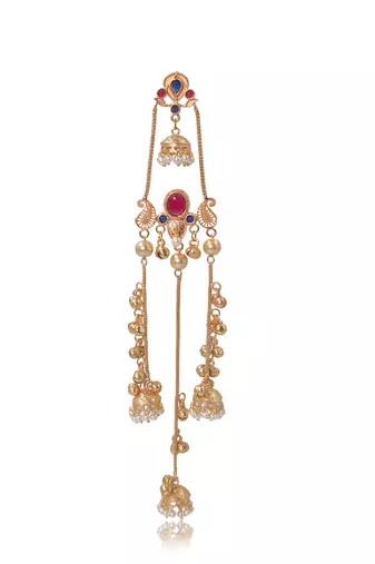 Gold Plated Kashmiri Long Jhumka Earrings with Pearl Beads