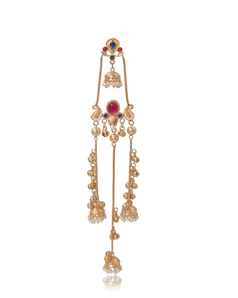 Gold Plated Kashmiri Long Jhumka Earrings with Pearl Beads