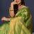 Leaf green kanjeevaram silk blend saree with copper zari floral weaving