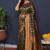 Bottle green kanjeevaram silk blend saree with copper zari floral weaving