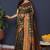 Bottle green kanjeevaram silk blend saree with copper zari floral weaving