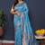 Aqua blue kanjeevaram silk blend saree with copper zari floral weaving