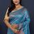 Aqua blue kanjeevaram silk blend saree with copper zari floral weaving