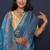 Aqua blue kanjeevaram silk blend saree with copper zari floral weaving