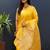 Yellow banarasi silk blend saree with zari buta & rich pallu