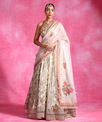 Ivory Embroidered Georgette Organza Lehenga Set 1