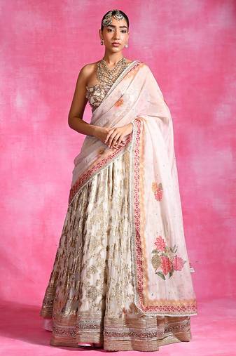 Ivory Embroidered Georgette Organza Lehenga Set