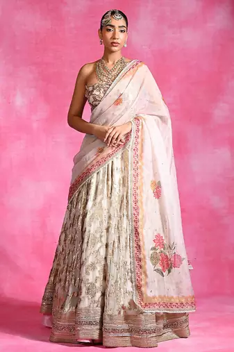 Ivory Embroidered Georgette Organza Lehenga Set