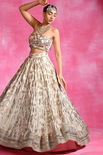 Ivory Embroidered Georgette Organza Lehenga Set