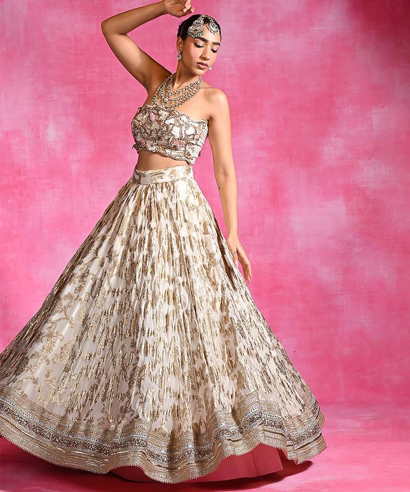 Ivory Embroidered Georgette Organza Lehenga Set
