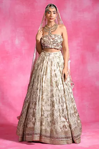 Ivory Embroidered Georgette Organza Lehenga Set