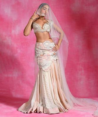 Ivory Embroidered Georgette Crepe Mermaid Lehenga Set 1