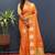 Rust orange banarasi silk blend saree with zari buta & rich pallu