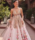 Ivory Floral Printed Crepe Lehenga Set