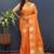 Rust orange banarasi silk blend saree with zari buta & rich pallu