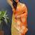 Rust orange banarasi silk blend saree with zari buta & rich pallu