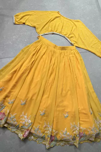 Sequins and Thread Embroidery Work Georgette Cord set Lehenga