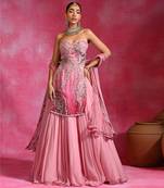 Sugar Pink Organza Beaded Kurti Lehenga Set