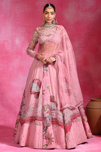 Sugar Pink Resham Embroidered Organza Lehenga Set