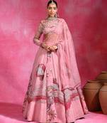Sugar Pink Resham Embroidered Organza Lehenga Set