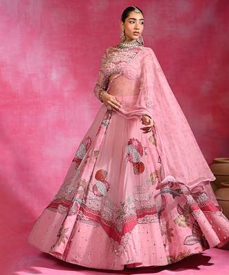 Sugar Pink Resham Embroidered Organza Lehenga Set 2