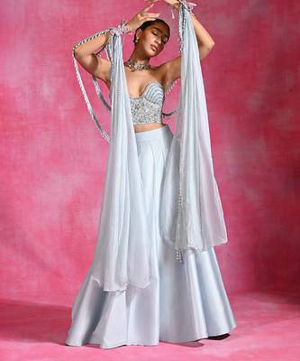 Ice Blue Silk Organza Corset Lehenga Set 2