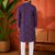 PURPLR EMBROIDERY WITH SEQUENCE WORK DESIGN ON SILKY SILK FABRIC MENS KURTA PAJAMA SET