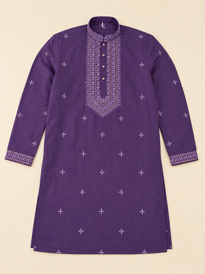 PURPLR EMBROIDERY WITH SEQUENCE WORK DESIGN ON SILKY SILK FABRIC MENS KURTA PAJAMA SET 5