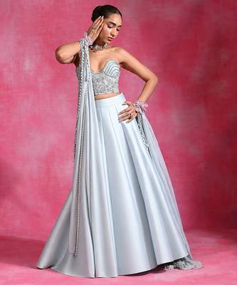 Ice Blue Silk Organza Corset Lehenga Set 3