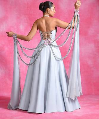 Ice Blue Silk Organza Corset Lehenga Set 4