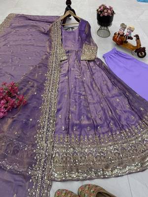 Lavender fendy silk embroidered stitched kurta set 1