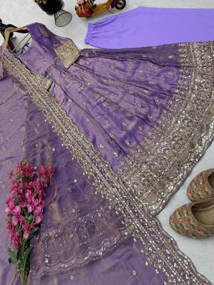 Lavender fendy silk embroidered stitched kurta set 2