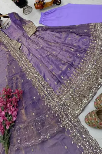 lavender fendy silk embroidered stitched kurta set