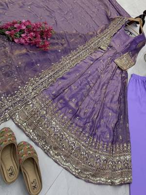 Lavender fendy silk embroidered stitched kurta set 4