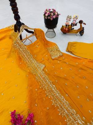 Yellow fendy silk embroidered stitched kurta set 4
